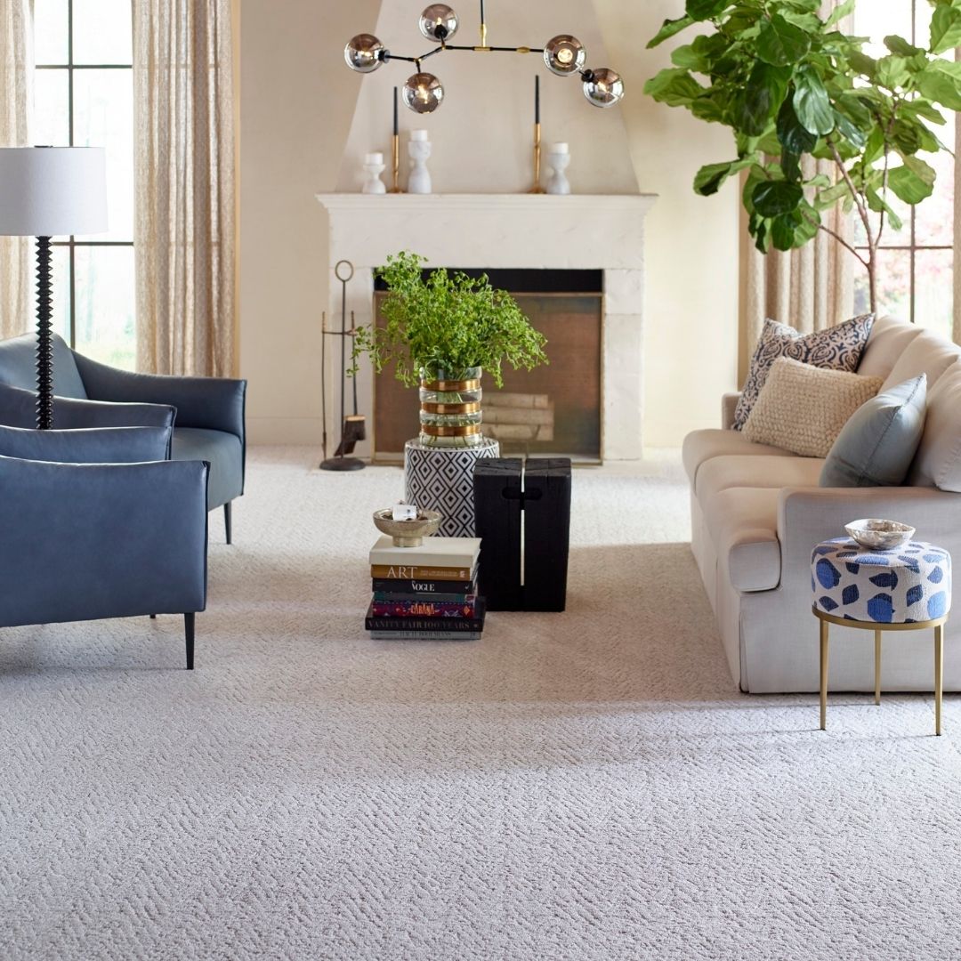 natural beige elegant patterned carpet in formal living room